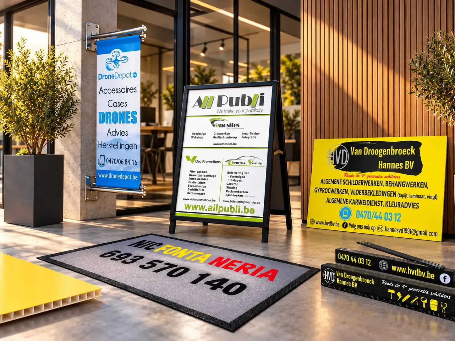 Diverse signalisatie en promotiedragers gerealiseerd door All Publi Affligem