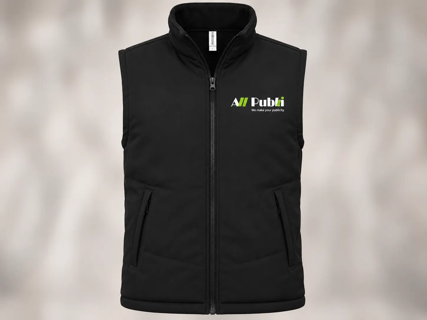 Zwarte Kariban K6118 bodywarmer bedrukt met All Publi logo
