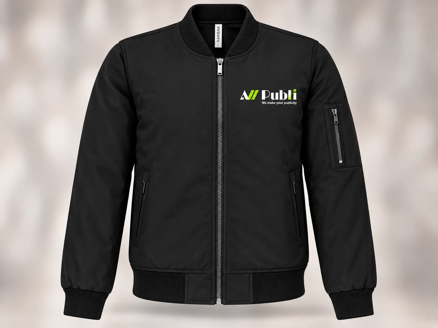 Zwarte Kariban K6122 herenjas bedrukt met All Publi logo
