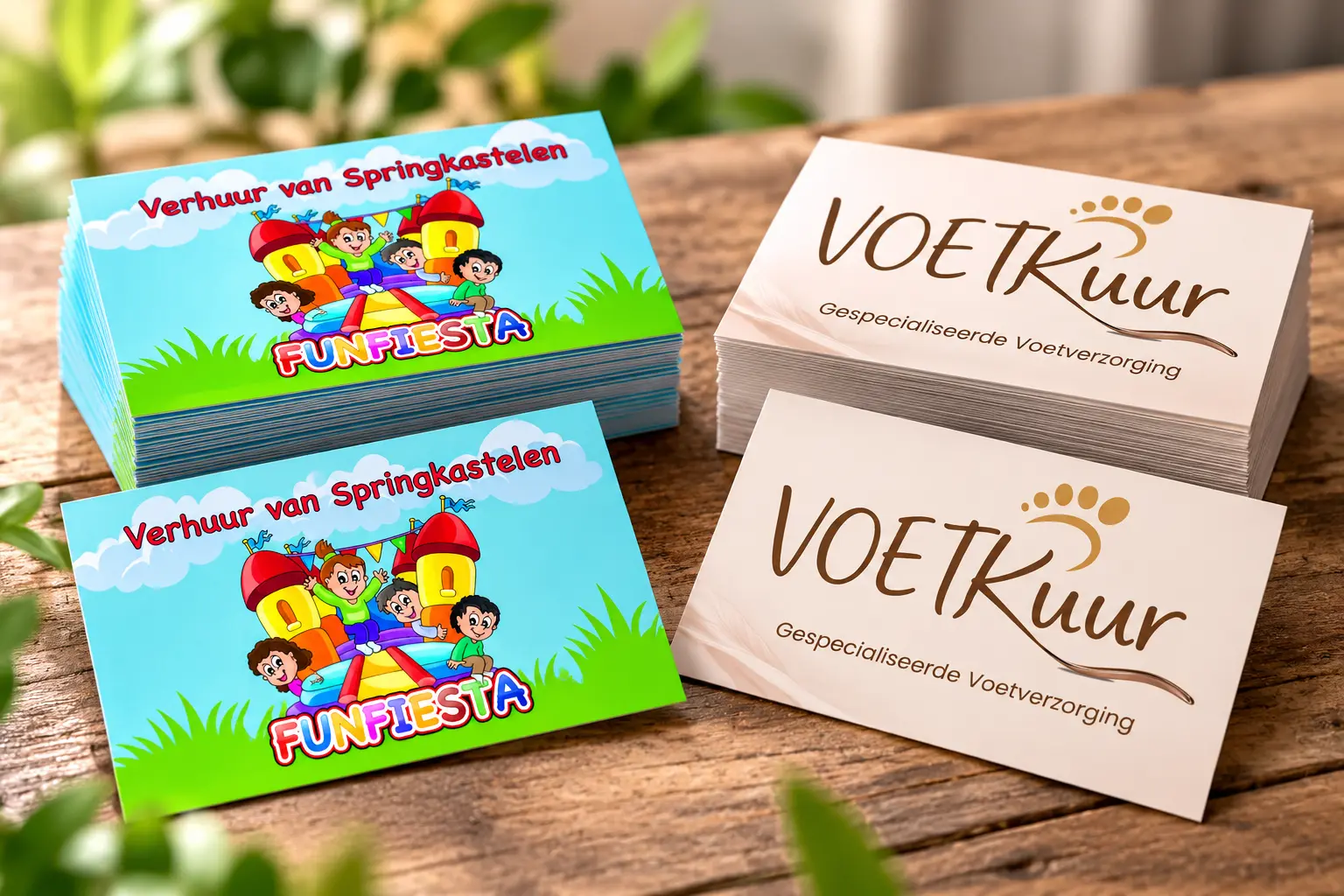 en selectie van stijlvolle naamkaartjes met uiteenlopende ontwerpen en huisstijlen.